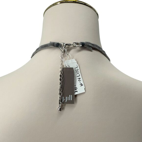 J. Jill Agate Stone Pendant Velvet Cord Necklace Gray Bead Wearever Winter Glaze - Picture 9 of 10